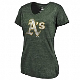 Women's Oakland Athletics Fanatics Branded Primary Distressed Team Tri Blend V Neck T-Shirt Heathered Green FengYun,baseball caps,new era cap wholesale,wholesale hats